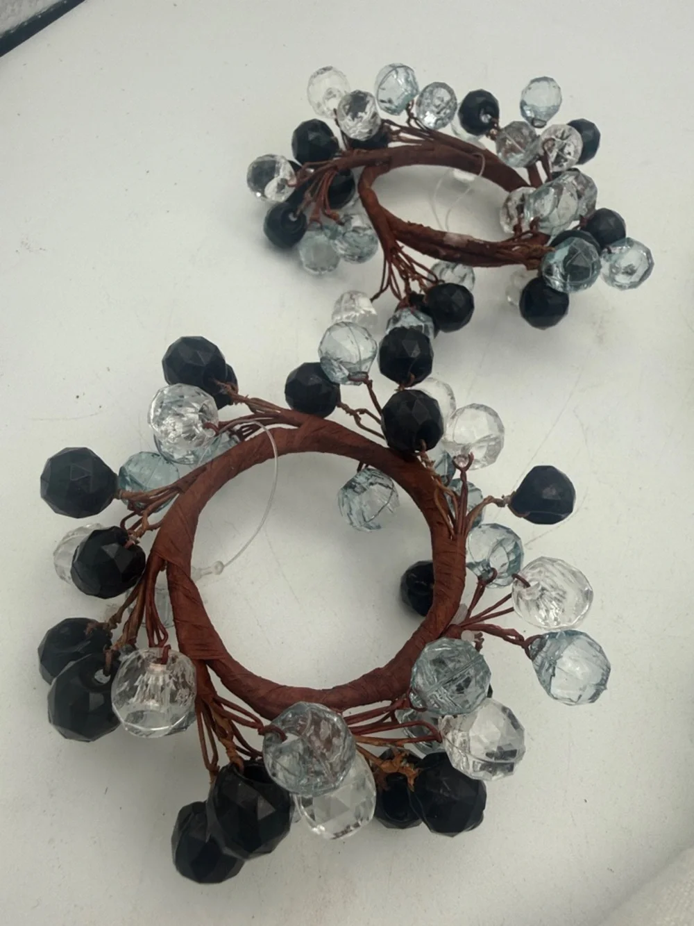 Cluster of  black / clear beaded Napkin Rings holders set of 4